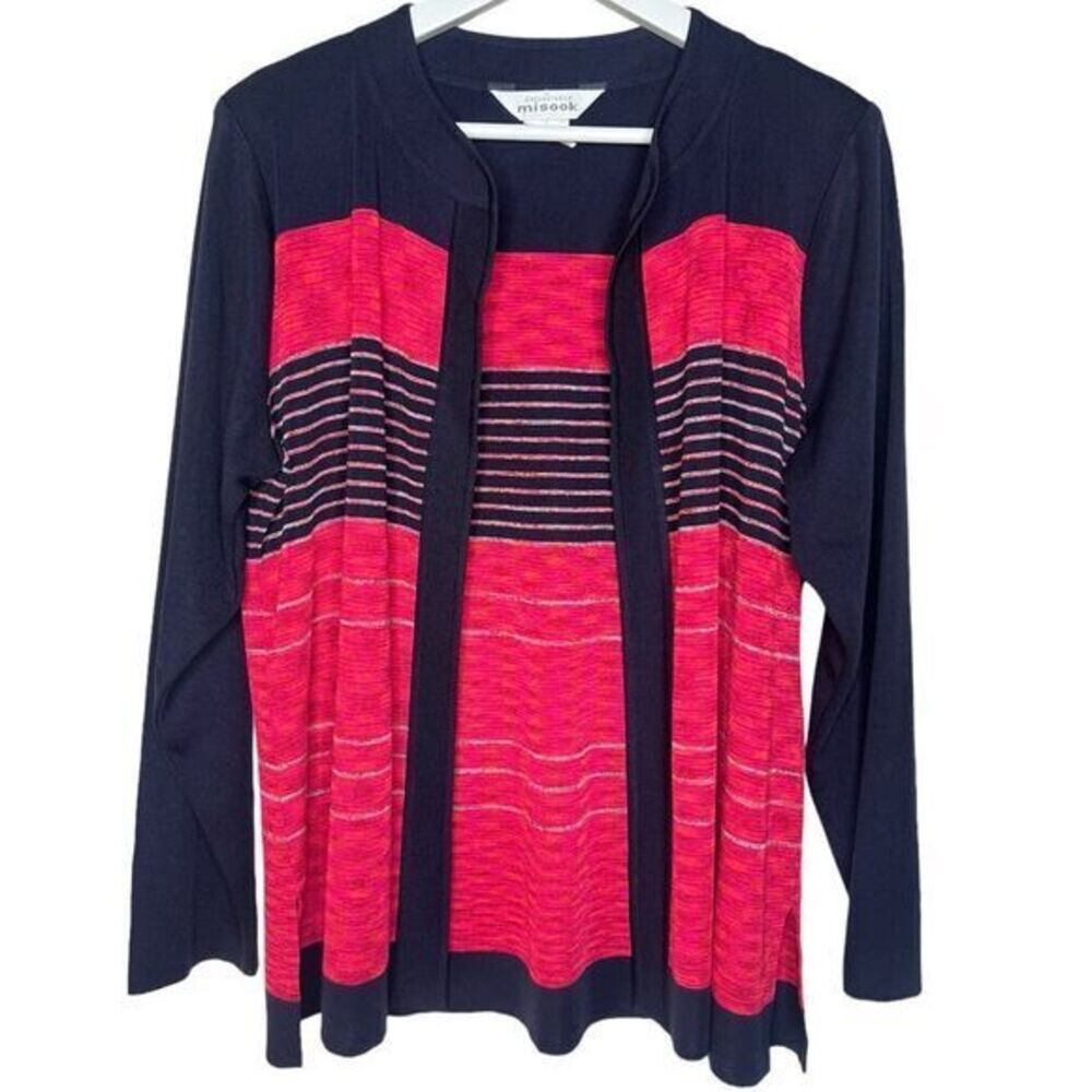 Exclusively MISOOK Vintage Navy‎ Pink Striped Open Front Cardigan Size Large